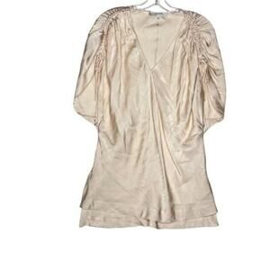 Lover Womens Top Size 2 Beige Half Sleeve Satin V-Neck Pullover Light Blouse